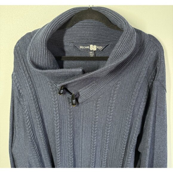 Michael 88 Irvin Mens Navy Blue Mock Neck Sweater XXL Cable Knit Button Detail - Picture 4 of 14